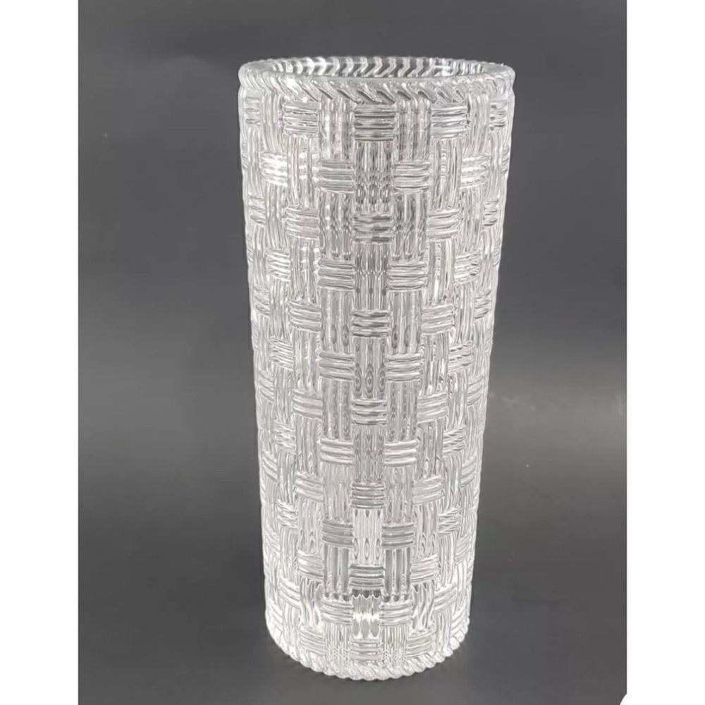 Tiffany & Co Crystal Vase 8" Cylinder Basket Weave Signed /Heavy Made in Germany - Picture 2 of 7